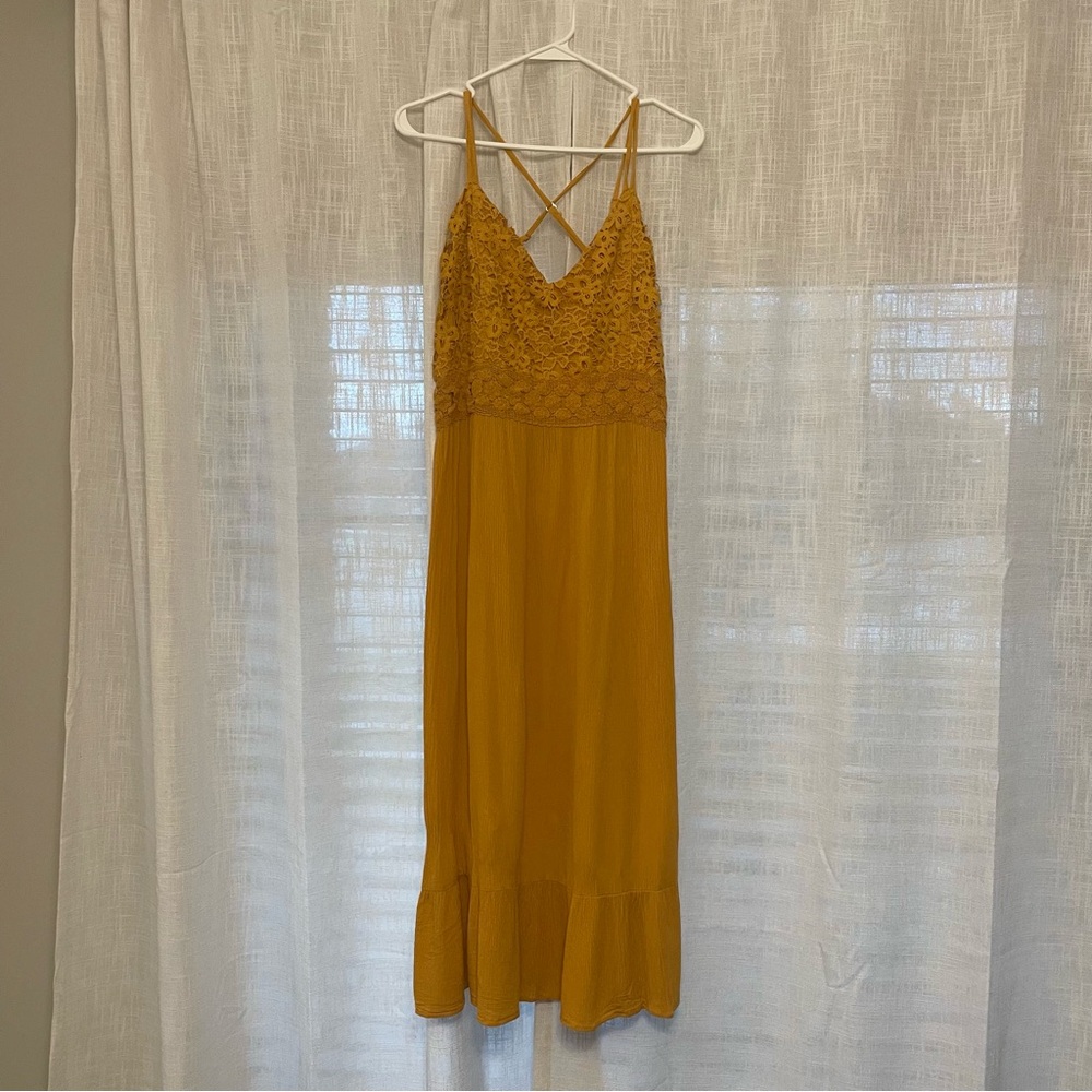 Maurice’s Crochet V-Neck Mustard Lace Midi Dress, Size XXL